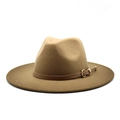 Klassischer brauner Wollfilzhut mit breiter Krempe und verstellbarem Lederband - M (56-58cm) / Khaki