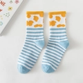 Cute mid-calf cotton socks with blue white stripes and orange cow spots for kids - Cow Pattern