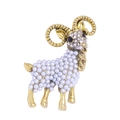 Exquisite gold-plated sheep brooch with white imitation pearls and sparkling rhinestones - White Pearl Sheep
