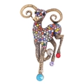 Vintage gold sheep brooch with colorful rhinestones and intricate horn details - Colorful Rhinestone Goat