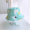 Mint green kids sun hat with alpaca and cactus prints featuring adjustable chin strap - 54cm / Blue Alpaca