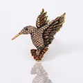 Broche colibri élégante avec strass ambrés et finition dorée de style vintage - Strass Marron Base Dorée