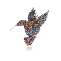 Vibrant hummingbird brooch pin set with colorful rhinestones in a flying pose - Multicolor Rhinestone Silver Base