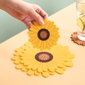 Japanese sunflower PVC heat resistant dining mat with yellow petals for table protection - Yellow Sunflower Heat Insulation Mat / Small Size 10cm [no Holes]
