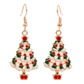 Christmas tree earrings with green and red enamel detail in gold-finished alloy - Pearl and Rhinestone Tree