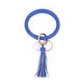 Vue détaillée du porte-clés en cuir PU bleu roi avec gland et accessoires dorés - Bleu Royal