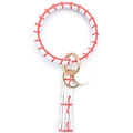 Detail of white PU leather keychain bracelet featuring red baseball stitching and gold clasp - Tennis Racket White