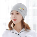 Gray knitted maternity beanie with daisy and bee embroidery and Little Daisy text - Bee Little Daisy / Gray