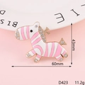 Pink enamel zebra brooch with white rhinestones on gold alloy base, 60mm x 43mm size - D423 — Zebra (Pink)