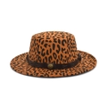 Flacher Leopardenmuster Wollfilzhut mit breiter Krempe und Lederband Verzierung - M(56-58cm) / Khaki