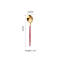 Golden stainless steel dessert spoon with red matte handle, dimensions 13cm by 2.9cm - Red Gold Small Spoon
