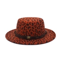 Flacher Fedora-Hut aus Wolle mit Leopardenmuster in Orange und besetztem Lederbanddekor - M(56-58cm) / Burgunderrot