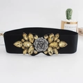 Cintura elastica nera con fibbia a rosa argentata e cristalli color champagne - Strass Champagne
