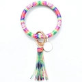 Tie-dye PU leather ring keychain with long fringe tassel and gold metal lobster clasp - Bright Red Tie-Dye
