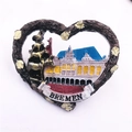 3D Bremen Town Musicians heart-shaped resin fridge magnet with Bremen city landmarks - Bremen, Germany