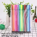 Detailed view of 12 vibrant colored watercolor pens set in a transparent OPP bag packaging - 12 Pcs (OPP Bag Packaging)