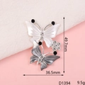 Silver butterfly alloy accessory with white enamel and rhinestones, size 49.7mm x 36.5mm - D1394 Two Butterflies (Grey)
