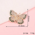 Golden alloy butterfly charm accessory with white and green rhinestones, model D1196 - D1196 Butterfly - Dark Green