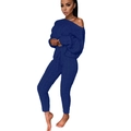 Dettaglio della trama a trecce del set in maglia blu reale a spalle scoperte - Blu zaffiro