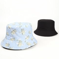 Reversible bucket hat featuring solid black and light blue money print design - M(56-58cm) / Light Blue (Winged Money Print)
