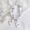 Lilac skinny silk scarf with strawberry and peach patterns tied on white background - 8 Peach Floral Fruit