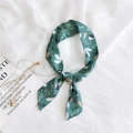 Dark green silk-feel twilly scarf with elegant white leaf and acorn floral patterns - 9 Pine Cone Leaf Green