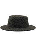 Detailed texture of olive green leopard print wool felt hat with a flat top and wide brim - M (56-58cm) / Green