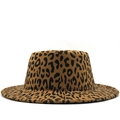 Classic leopard print flat top wool fedora hat with a wide brim for autumn and winter - M (56-58cm) / Dark Khaki