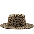 Flat top leopard print wool felt fedora hat with wide brim for women stylish winter look - M (56-58cm) / Light Khaki