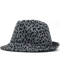 Classic grey leopard print wool fedora hat with a stylish flat brim for men and women - M (56-58cm) / Grey Leopard