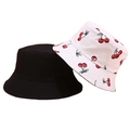 Reversible canvas bucket hat set in solid black and white cherry print design - M(56-58cm) / Double-sided Cherry White