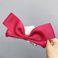 Macro shot of dark red grosgrain ribbon bow hairpin with silver metal spring clip detail - Spring Clips / Burgundy