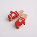 Set of 2 Christmas wooden clips featuring red cartoon glove designs with white snowflakes - Snowflake Glove