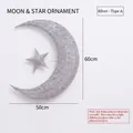 Silver crescent moon and star iron frame holiday decoration, Style A, 60cm x 50cm size - 60cm Silver