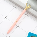 Elegant light pink metal ballpoint pen with large transparent diamond crystal top - Pink with Gold Parts