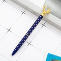 Navy blue crystal ballpoint pen with white polka dots and a large diamond top - Royal Blue with White Dots
