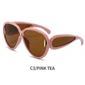 Trendy oversized pink frame sunglasses with tea-tinted lenses and golden temple detail - Pink Frame Tea Lens