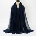 Dark blue lightweight cotton linen scarf featuring frayed edges and textured fabric - Deep Blue (25#) / 180x90cm