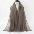 Taupe pleated cotton scarf for women featuring frayed edges and lightweight texture - Taupe (32#) / 180x90cm