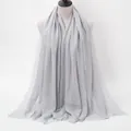 Light gray cotton linen scarf with pleated texture and fringed edges for women - Light Grey (15#) / 180x90cm