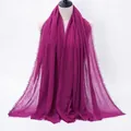 Solid deep magenta crinkled cotton linen hijab scarf for women with fringe details - 180x90cm / Deep Magenta (#86)