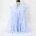 Light blue pleated cotton linen headscarf with frayed edges displayed on a mannequin - 180x90cm / Light Blue (59#)