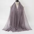 Elegant dusty purple crinkled cotton shawl with frayed edges on a white background - 180x90cm / Grey Purple (53#)