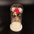 Pink gold foil rose with LED lights in glass dome on wooden base for gift - Original Wood Single Galaxy Rose Red