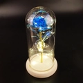 Rosa olografica blu luminosa in cupola di vetro con base in legno e luci a LED - Cupola in Acrilico / Legno Originale Rosa Galassia Singola Blu Reale