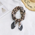 Leopard print cotton linen small square scarf with brown leopard pattern and bow tie style - Leopard Black Border / 58x58cm