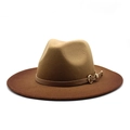 Retro-Fedora-Hut aus Wolle in Khaki mit brauner Krempe und Gürtelschnalle aus Leder - M (56-58cm) / Braun
