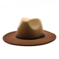 Stylish two-tone wool fedora hat in camel and brown with a black leather buckle band - M / Brown