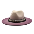 Ethnic style wool fedora with beige crown and purple wide brim featuring sequin trim - M (56-58cm) / Purple (Gradient)