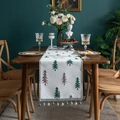 Chemin de table moderne en chenille avec motifs de sapins, cerfs et franges de perles chic - 33x260cm / Cerf Rose de Noël